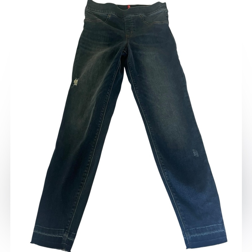 SPANX Pull On Skinny Jeans S/P Petite Dark Wash Stretch Shaping High Rise Denim